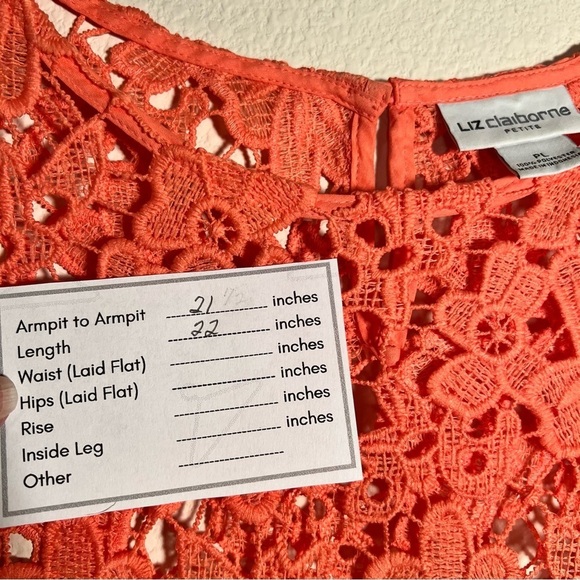 Liz Claiborne Orange Lacy Overlay Top - Picture 9 of 9